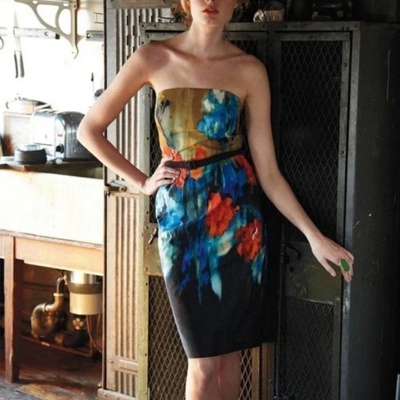 ANTHROPOLOGIE Moulinette Soeurs Watercolor Splashed Palette Strapless Dress 4 - Picture 1 of 16